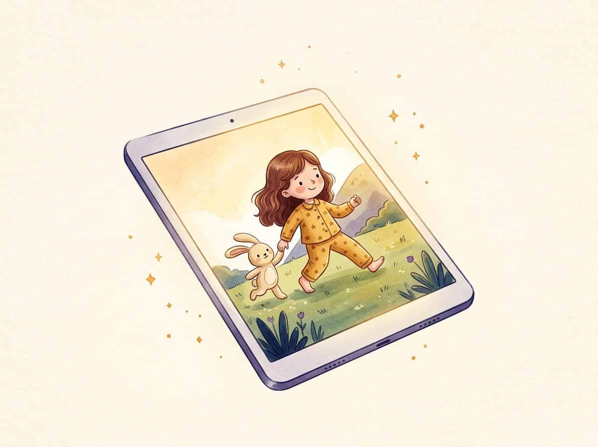 Ein Tablet, auf dessen Bildschirm das Kind selbst die Heldin eines Abenteuers ist.