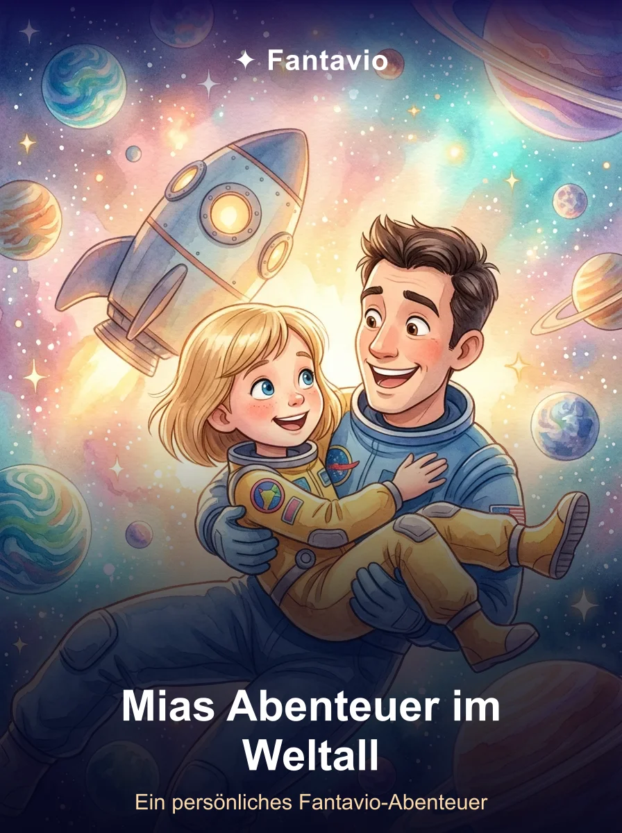 Beispiel-Buchcover: Mias Abenteuer im Weltall – ein personalisiertes Fantavio-Weltraumabenteuer